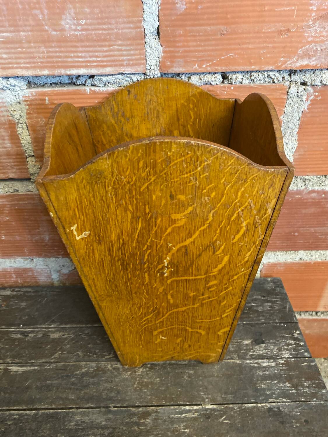 Vintage Wooden Trapezoid Umbrella Stand Basket #D867
