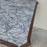 Louis XV style game table in solid oak and richly decorated marble