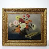 Oil painting on canvas, still life with chrysanthemums, signed L.Porte 1888.