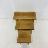 Set of nesting tables solid oak wood brutalist , 1970s
