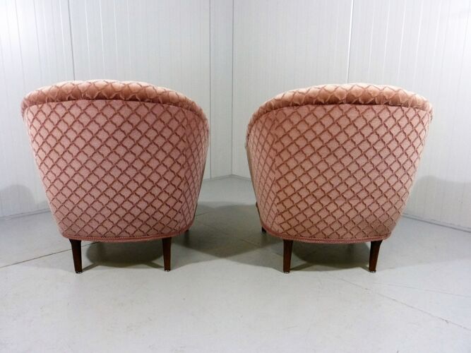 Set of 2 pink velour club chairs 1950’s