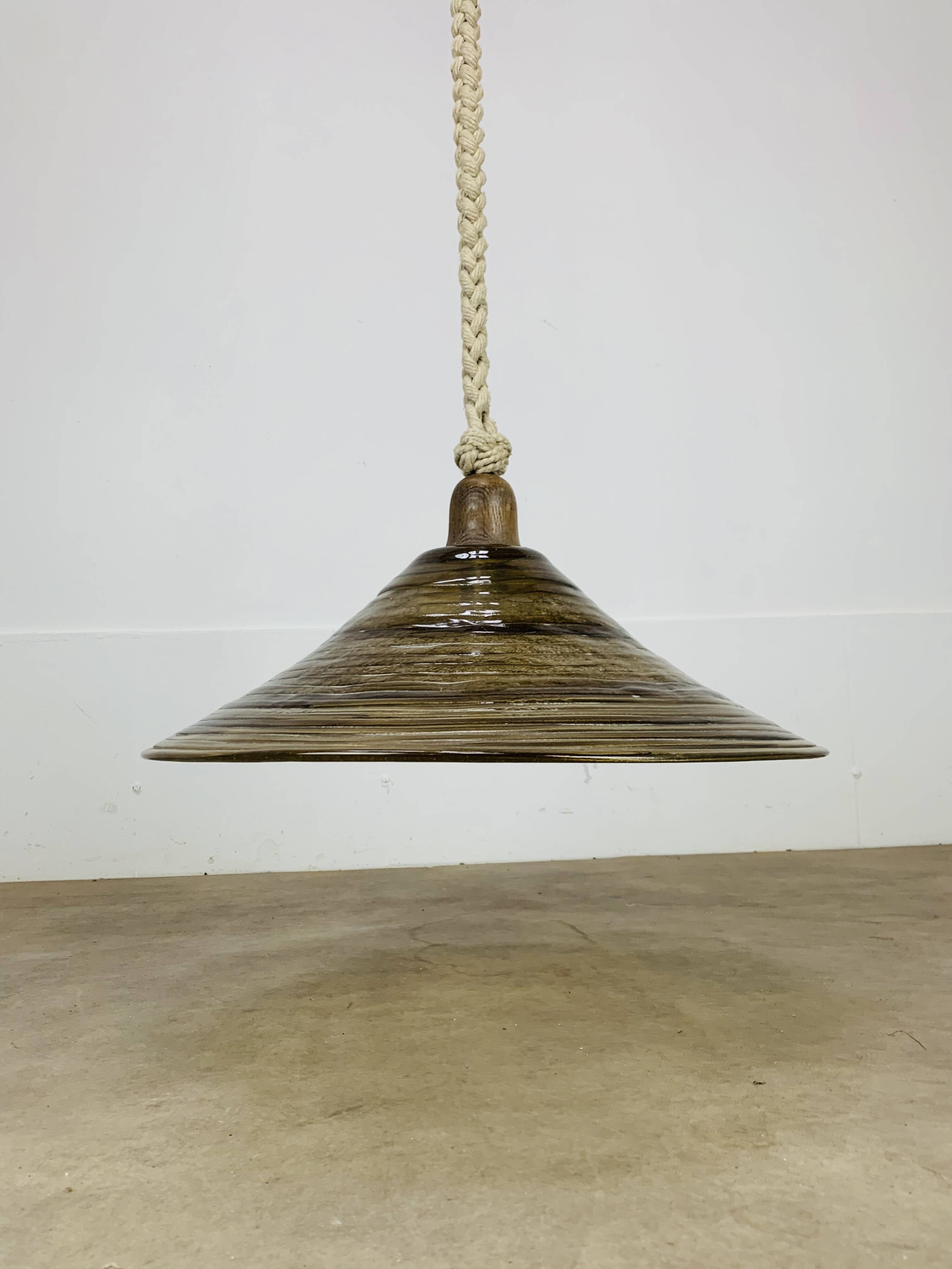 Temde Leuchten pendant light, plexiglass, rope and wood, 1970s