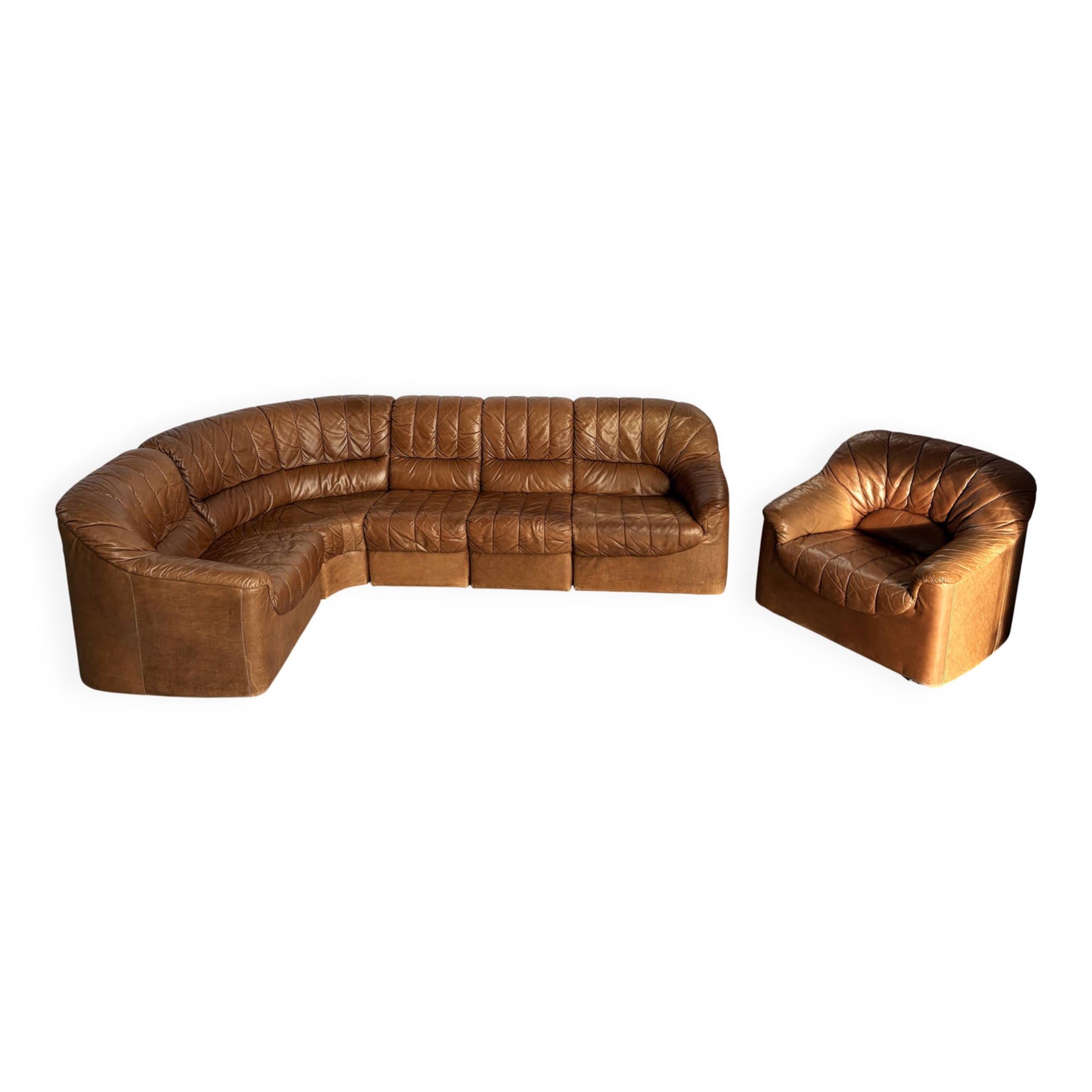 Vintage brown leather modular sofa by, 1970s