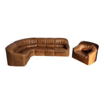 Vintage brown leather modular sofa by, 1970s