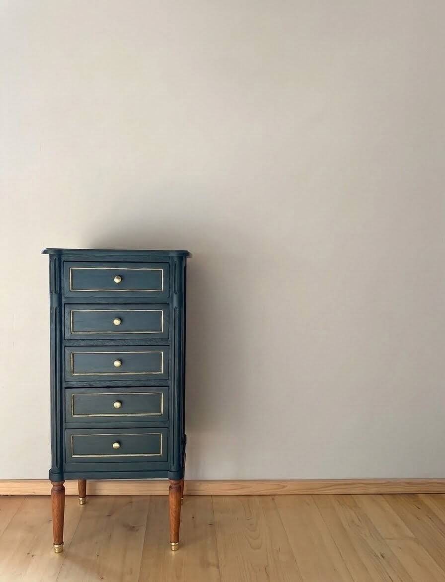 Cypress green chest of drawers & brass