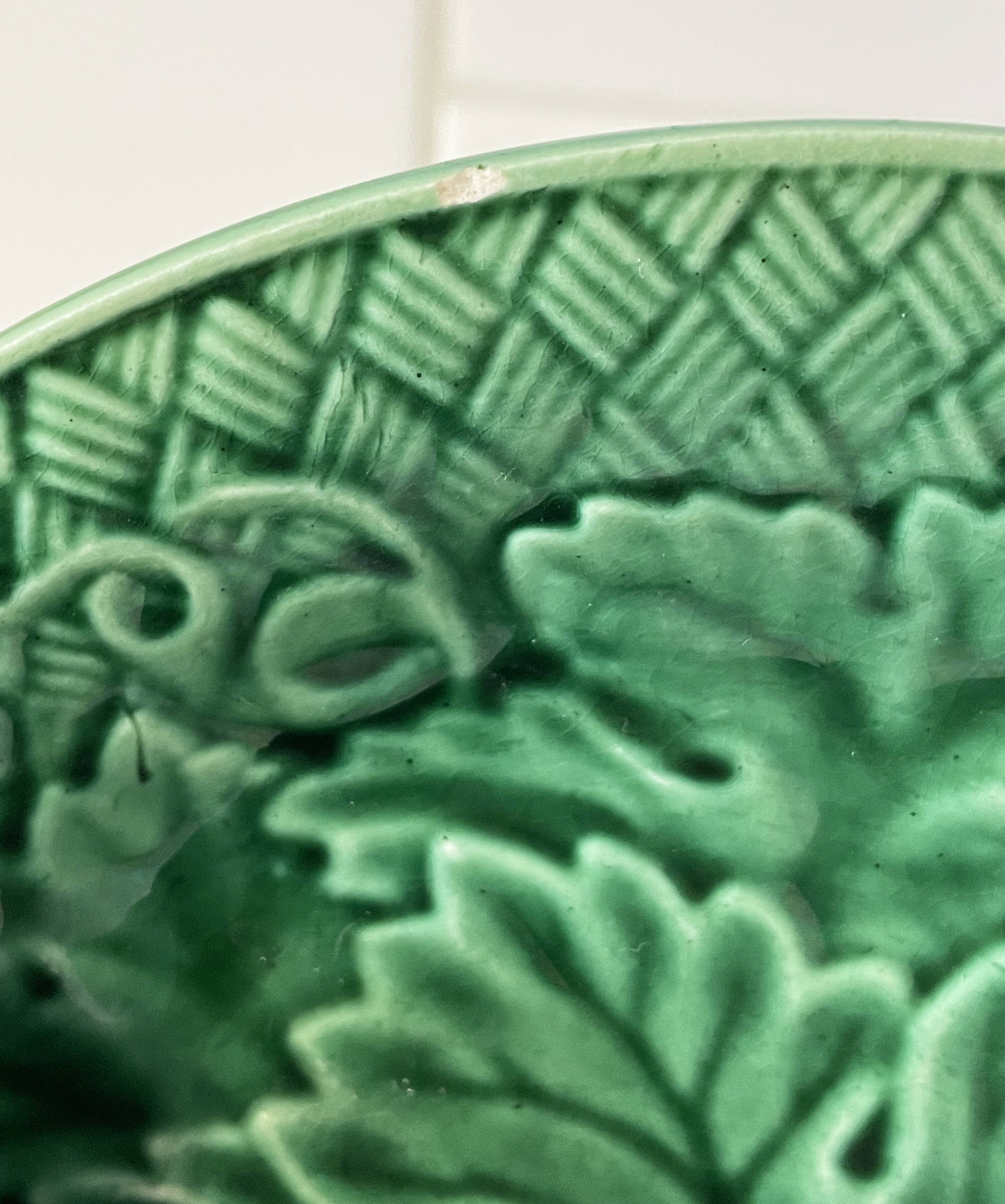 Set of Three 19th Century Salins Dessert Plates with Green Vine Leaf Motif