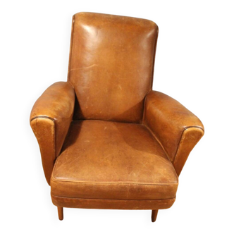 Vintage Leather Armchair - Mid-Century Design - Dimensions: H84 x W75 x D90