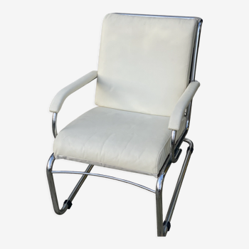 Vintage leather tubular chrome arm chair