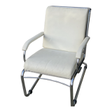 Vintage leather tubular chrome arm chair