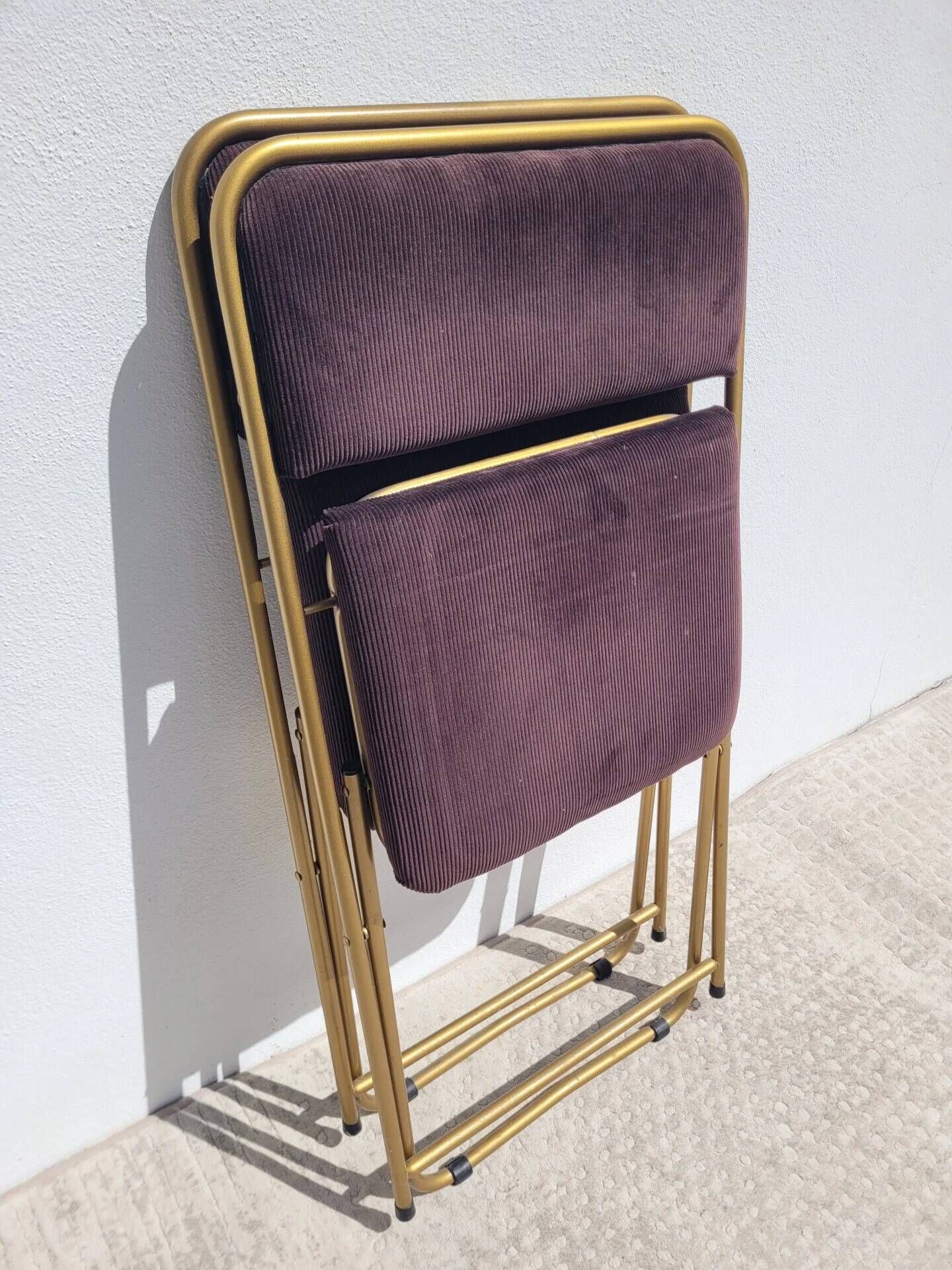 Lot de 2 chaises pliantes Lafuma en velours marron années 70