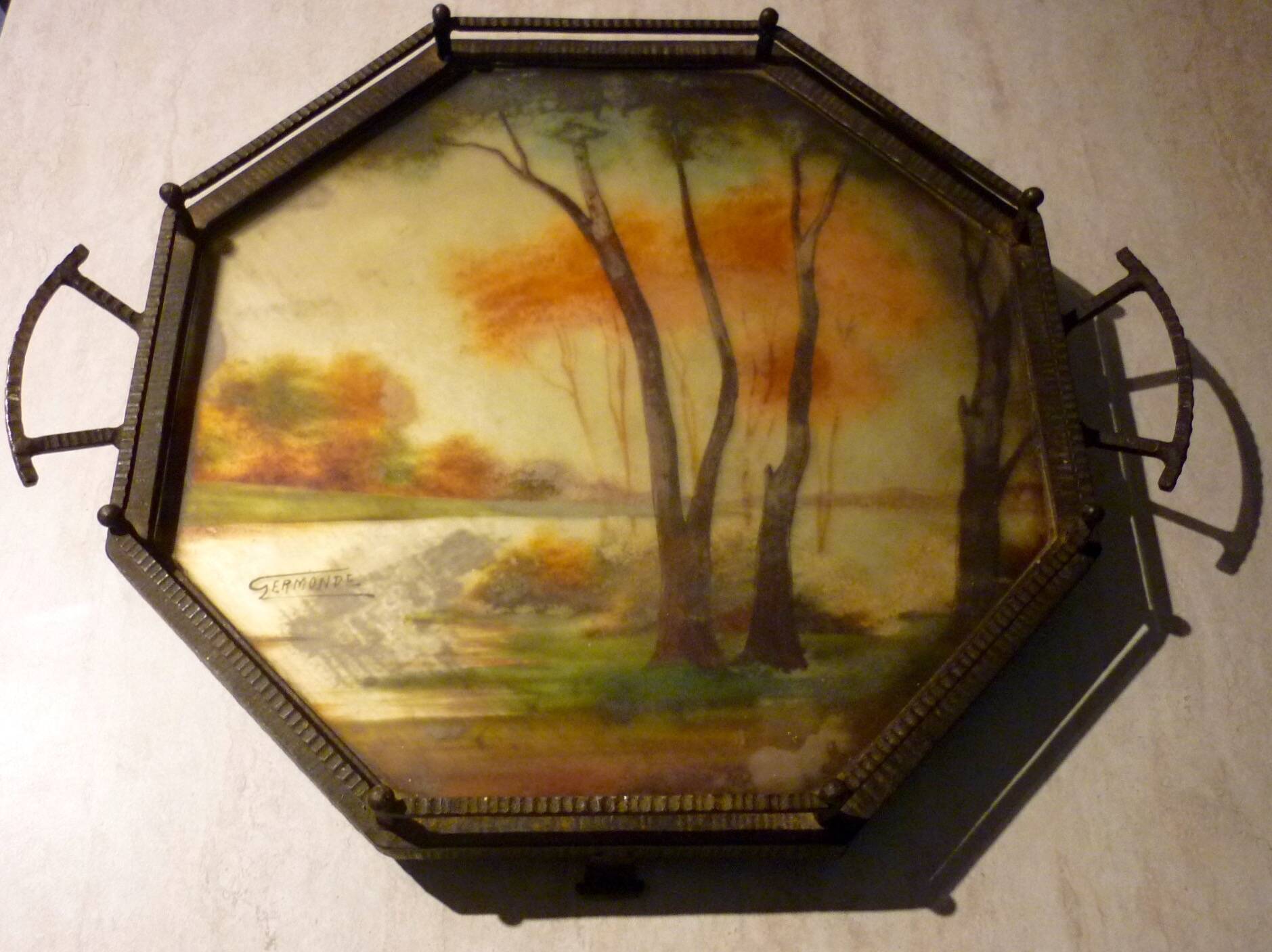 Art Deco hammered iron plateau or centrepiece table signed Germonde.