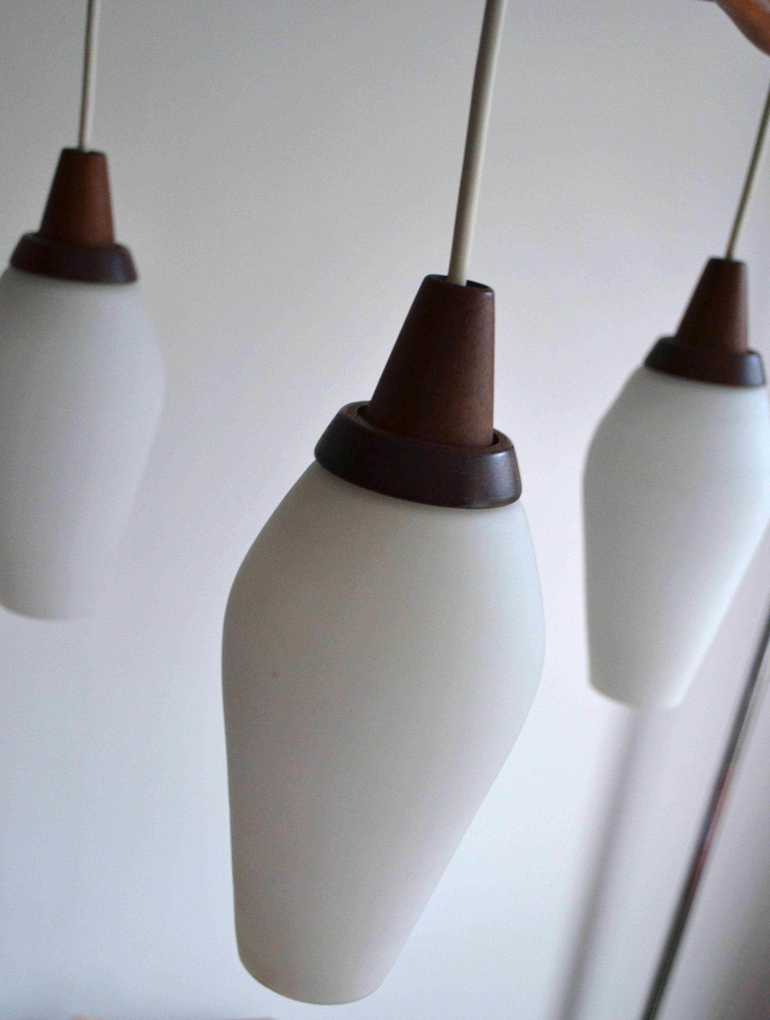 Scandinavian chandelier 3 opaline lights by Kristiansson for Luxus 50s