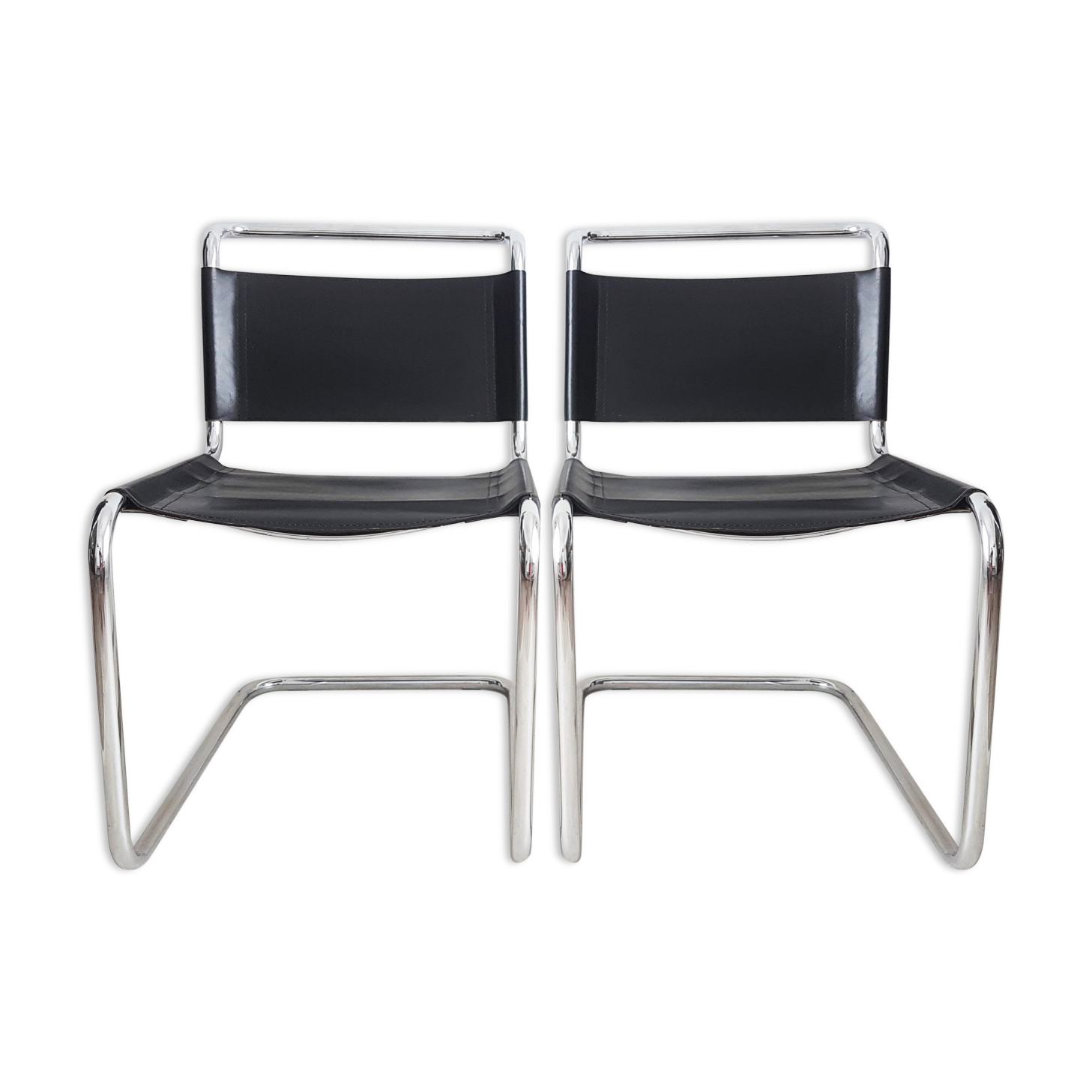 Paire de chaises Bauhaus Breuer B33 cuir noir vintage ...