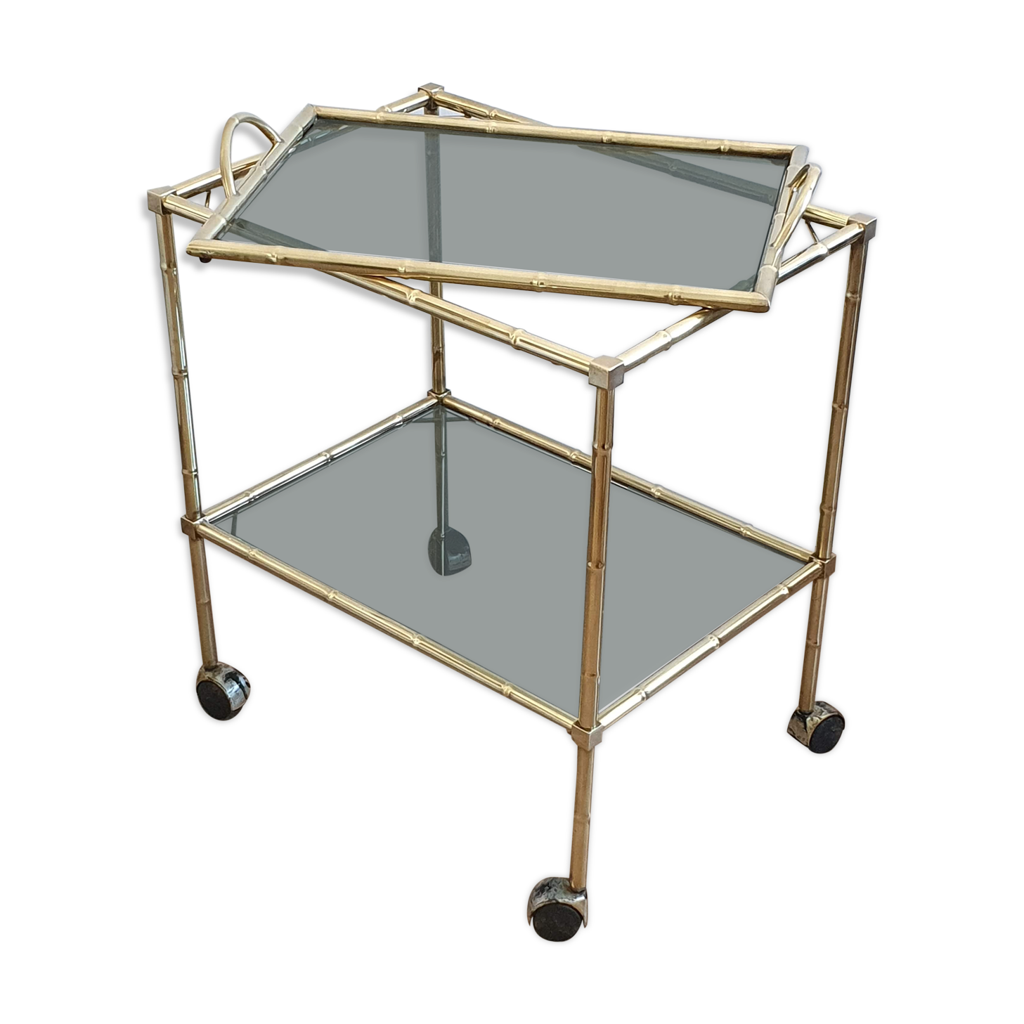 Golden brass bamboo-style trolley