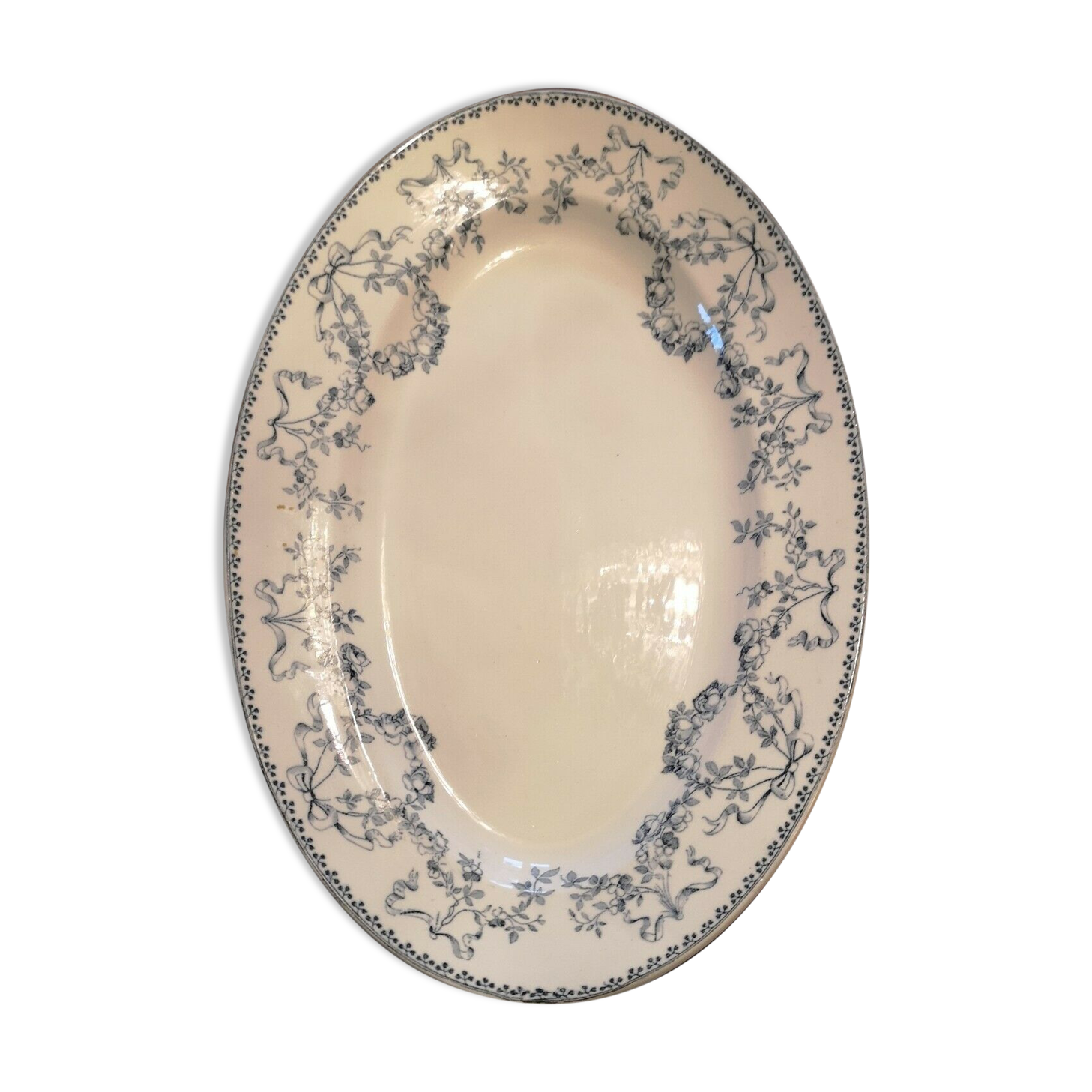 Oval dish or large ravier in earthenware Sarreguemines model Mozart