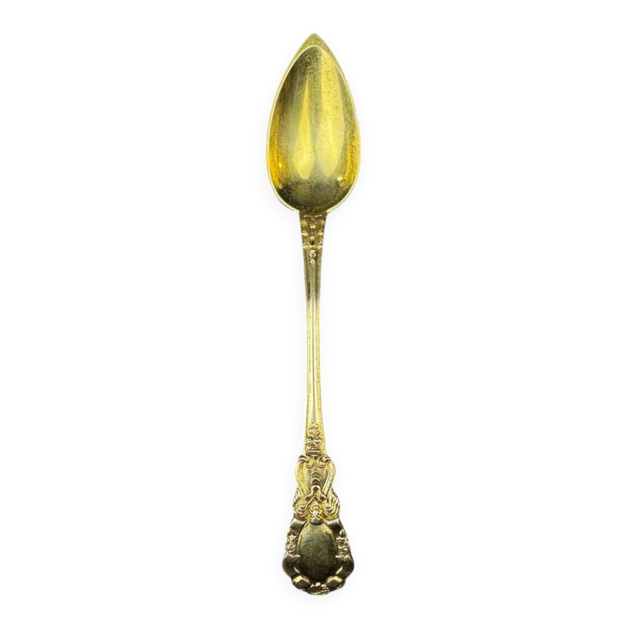 12 dessert spoons in vermeil, Minerva 19th century, blackened pear tree box