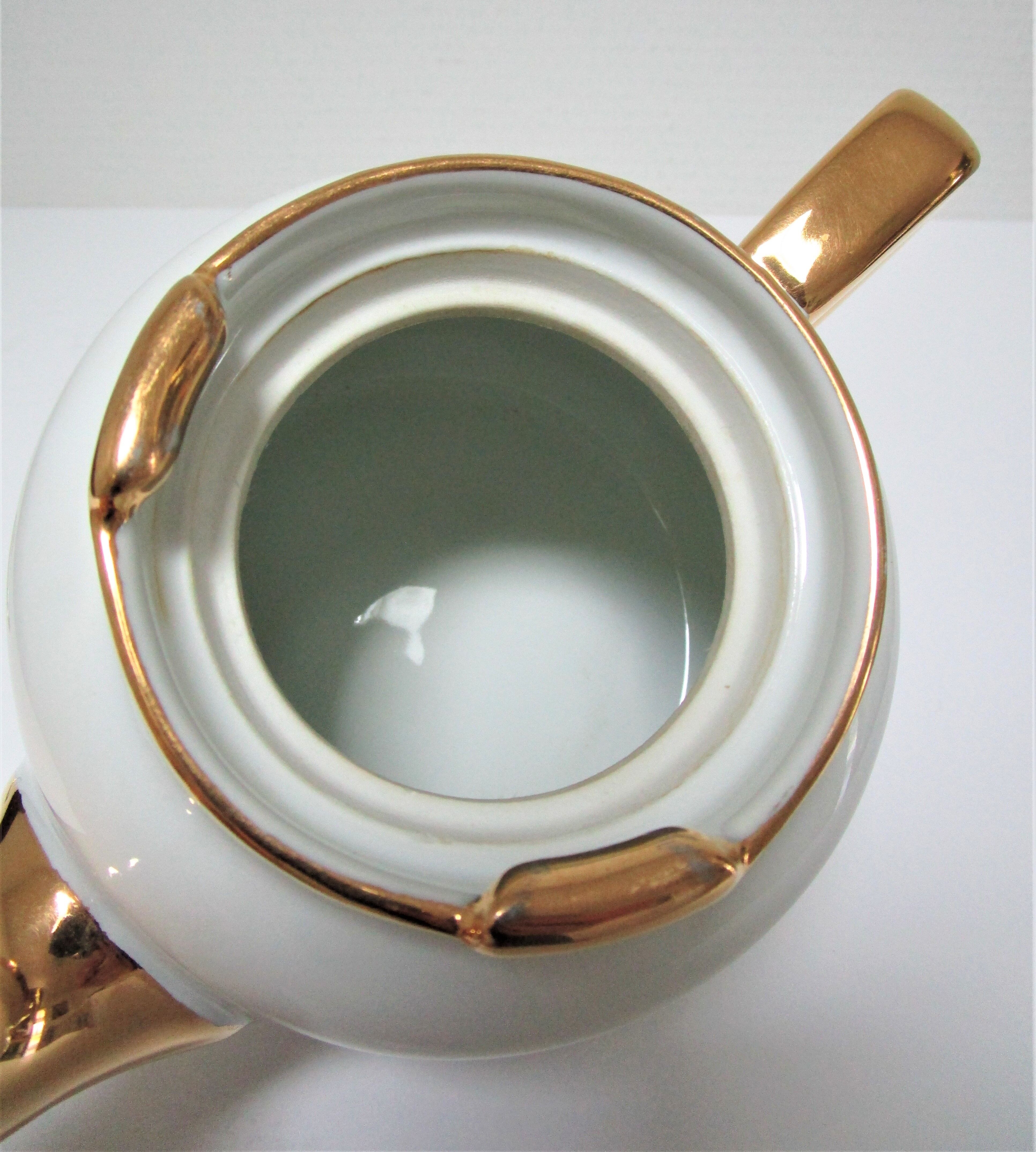 Teapot porcelain white and gold aluminite frugier limoges vintage