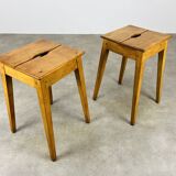 Pair of wooden farm stools