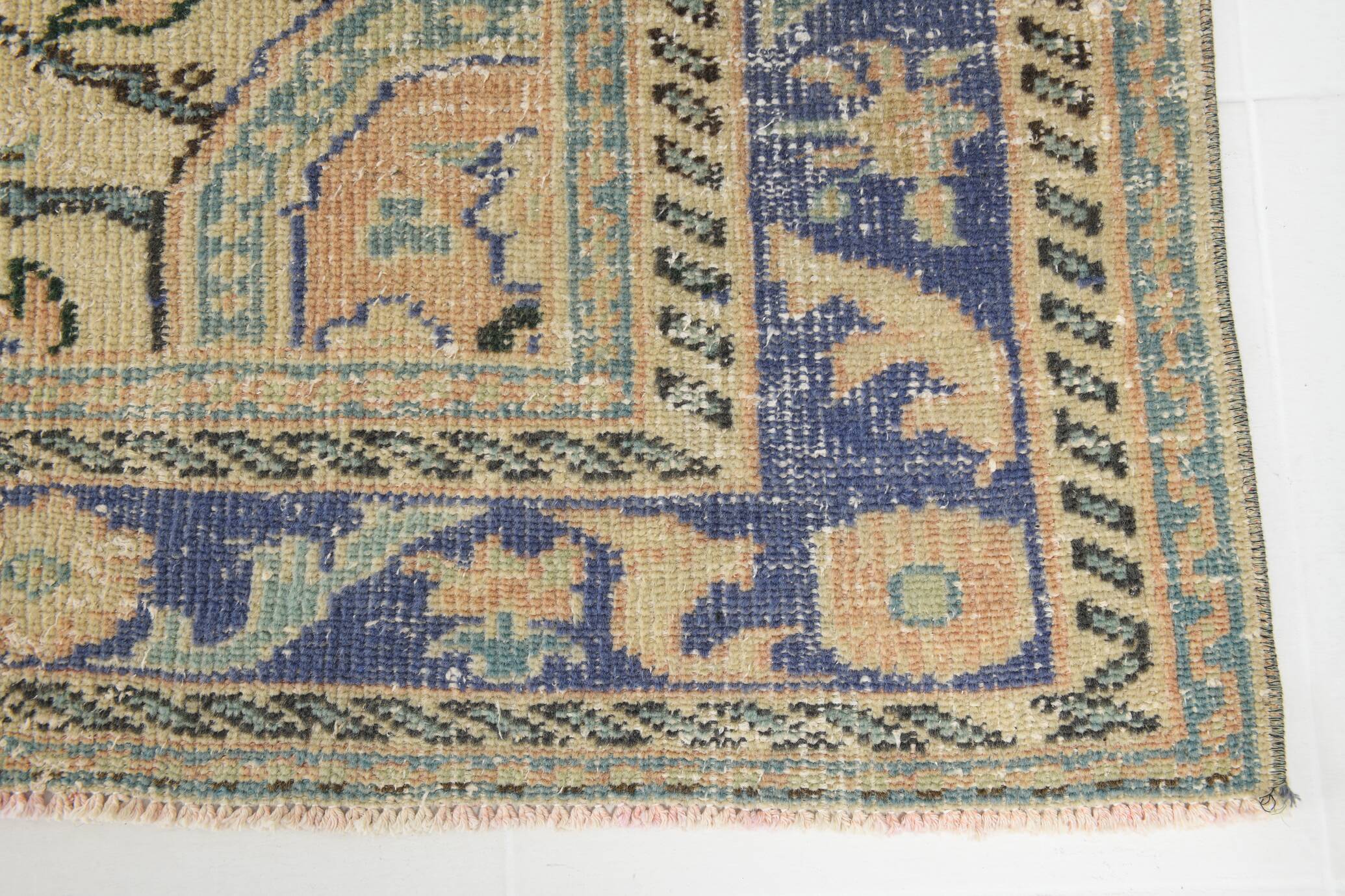 Samon & Blue Luxury Vintage Rug, Large Area Vintage Persian Rug, 218x302 Cm