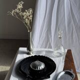 Pair of vintage black glass shell dishes D32 and D26