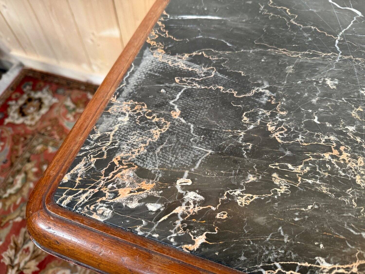 Art Deco walnut and black marble commode from the 1960s.