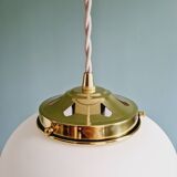 Pair of Scandinavian pendant lights in white satin glass, 1960s