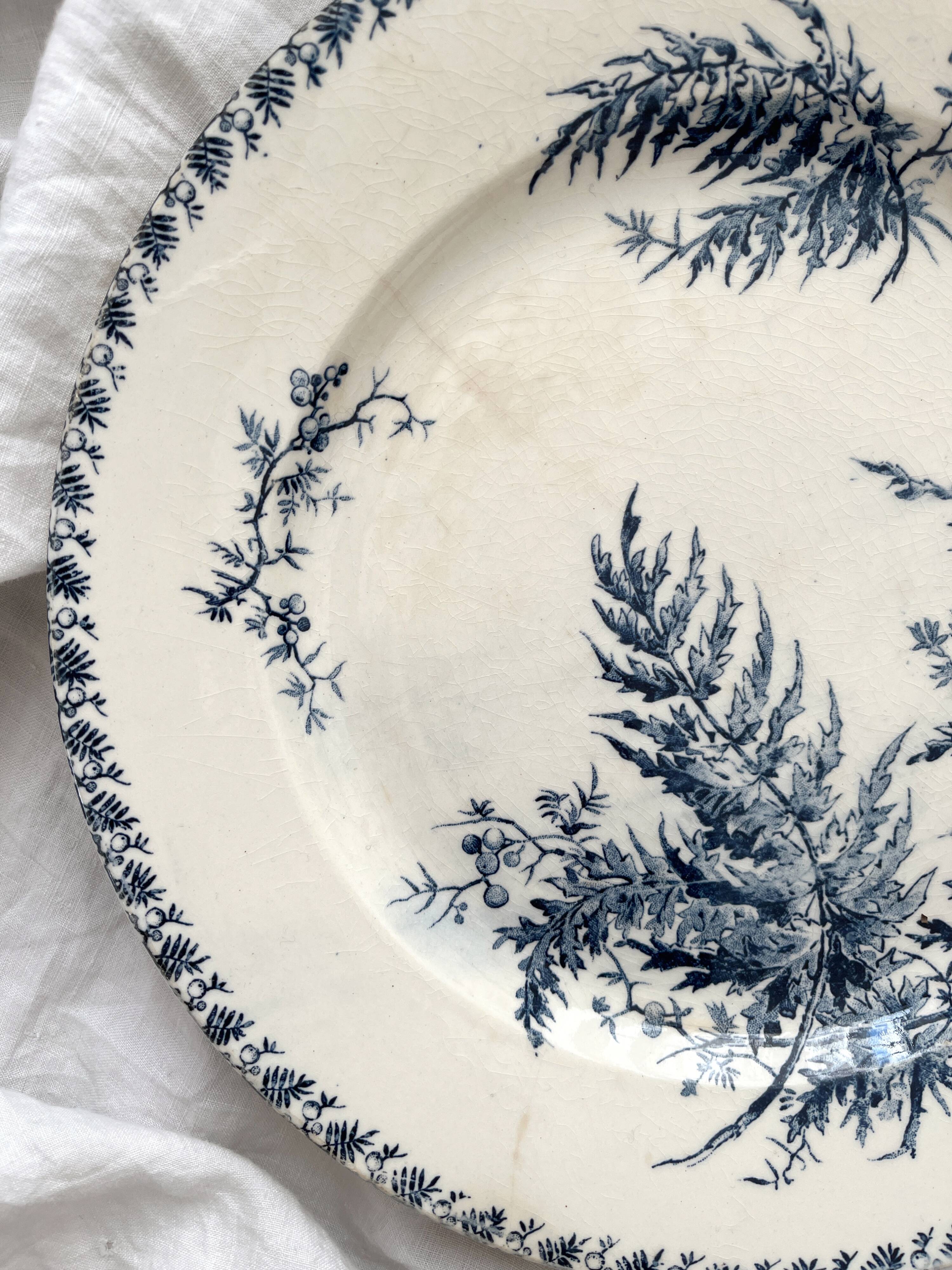 Round ironstone dish "Fougères" Gien late 19th century