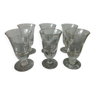 Série de 6 verres ancien de bistrot 19ème souffles bouche