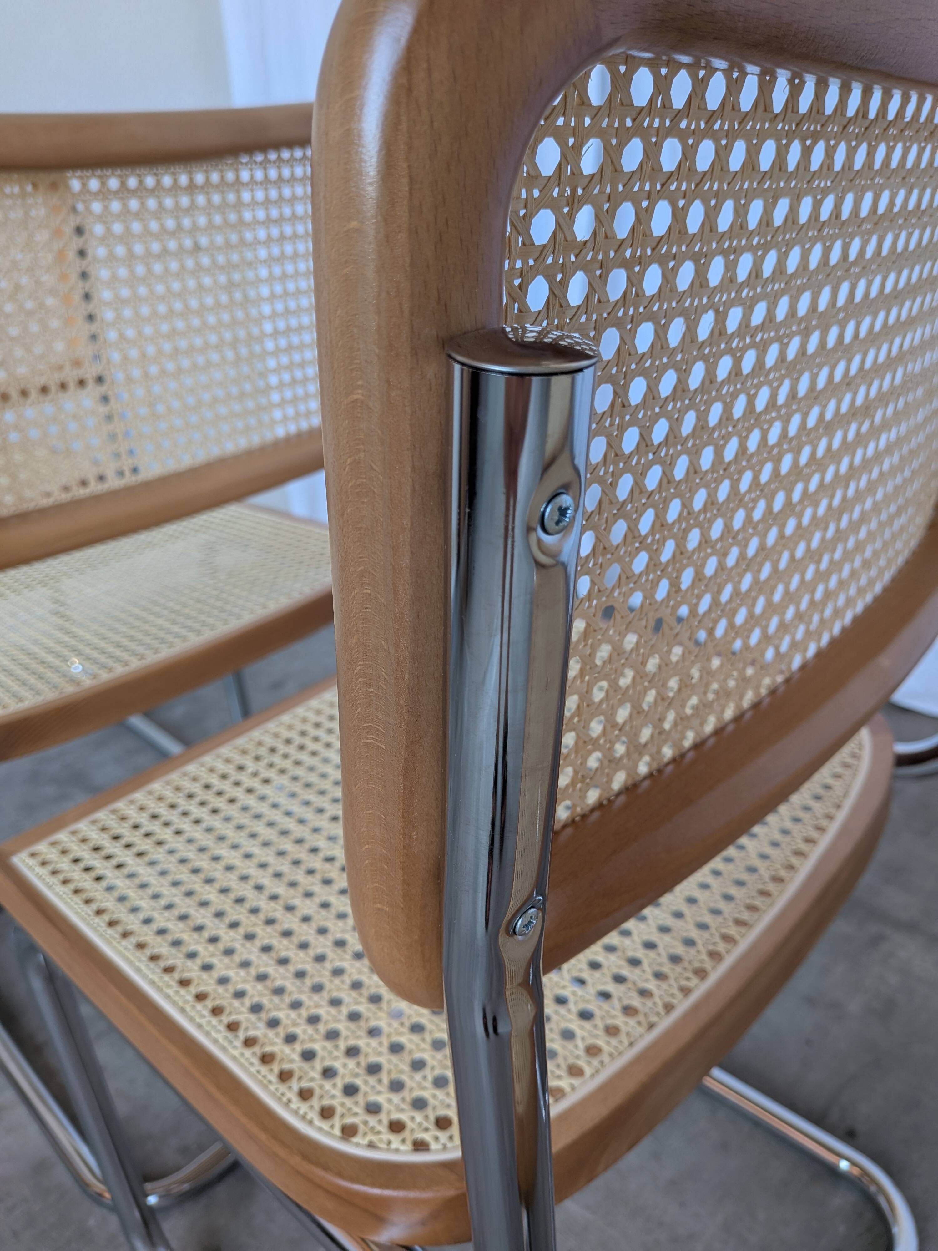 Ensemble de 6 chaises Cesca Design Marcel Breuer / Noyer clair, cannage, chrome, salle à manger