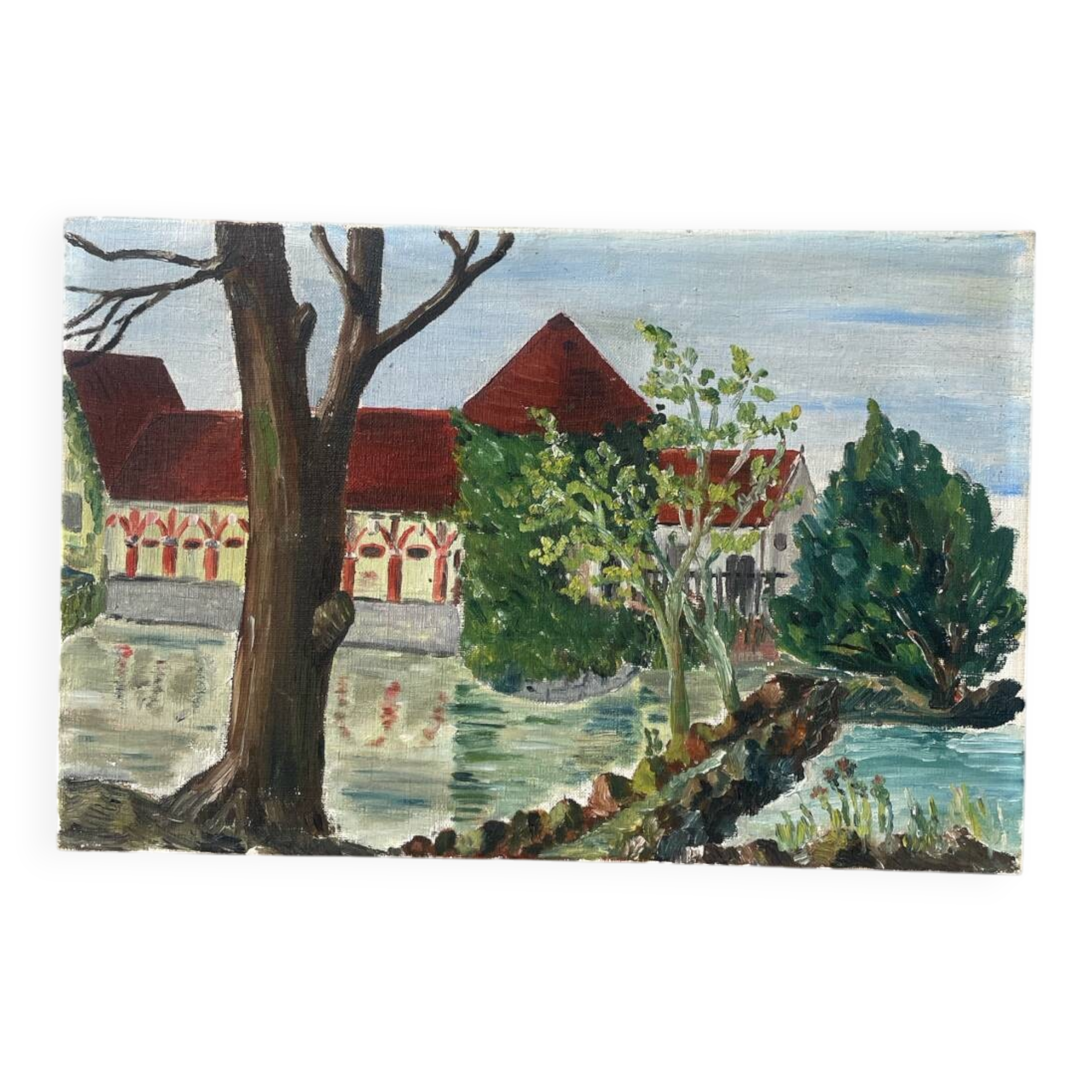 Old landscape painting oil on canvas