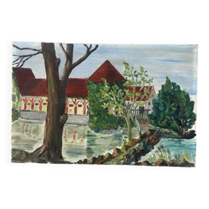 Tableau ancien paysage - toile