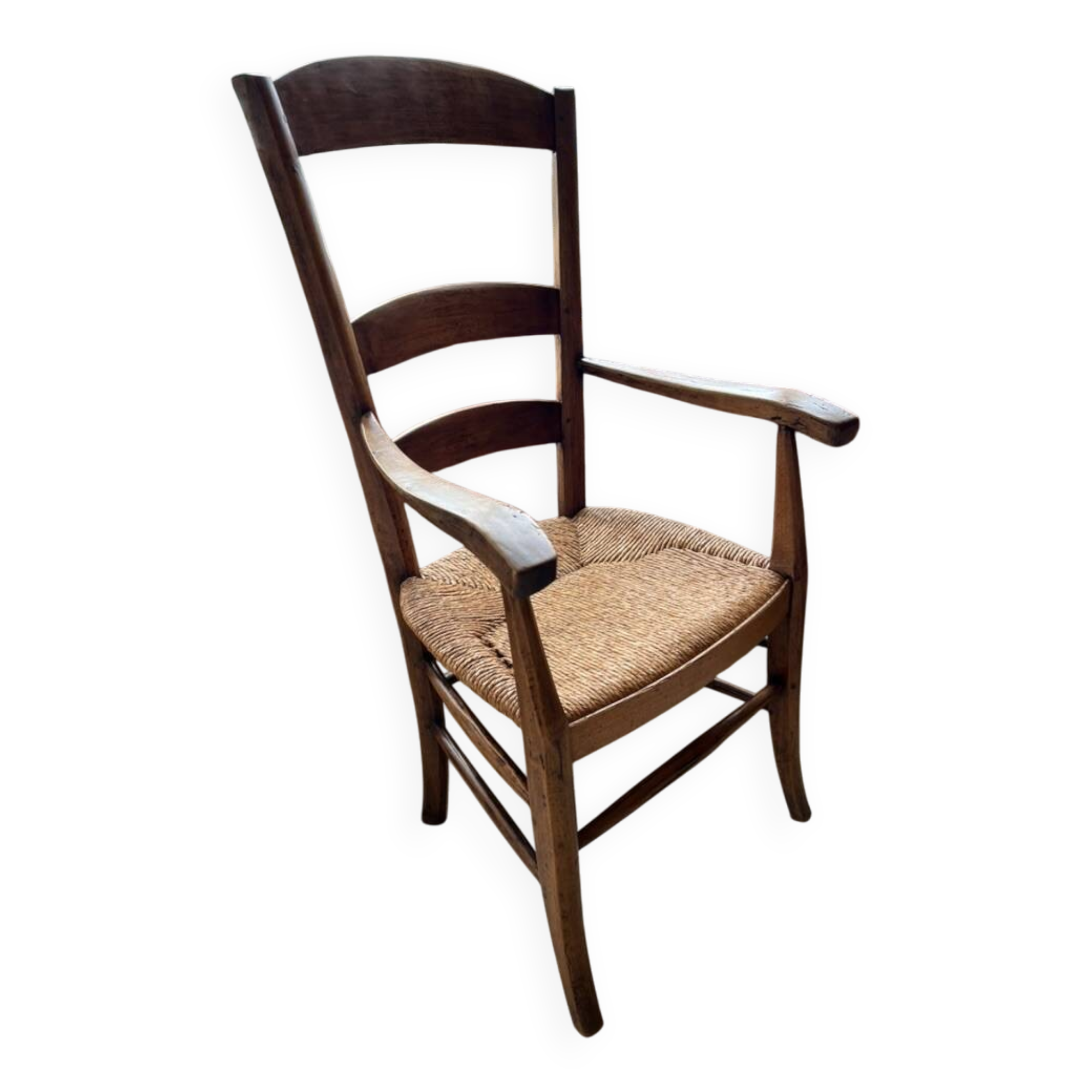 Fauteuil rustique en bois et paille