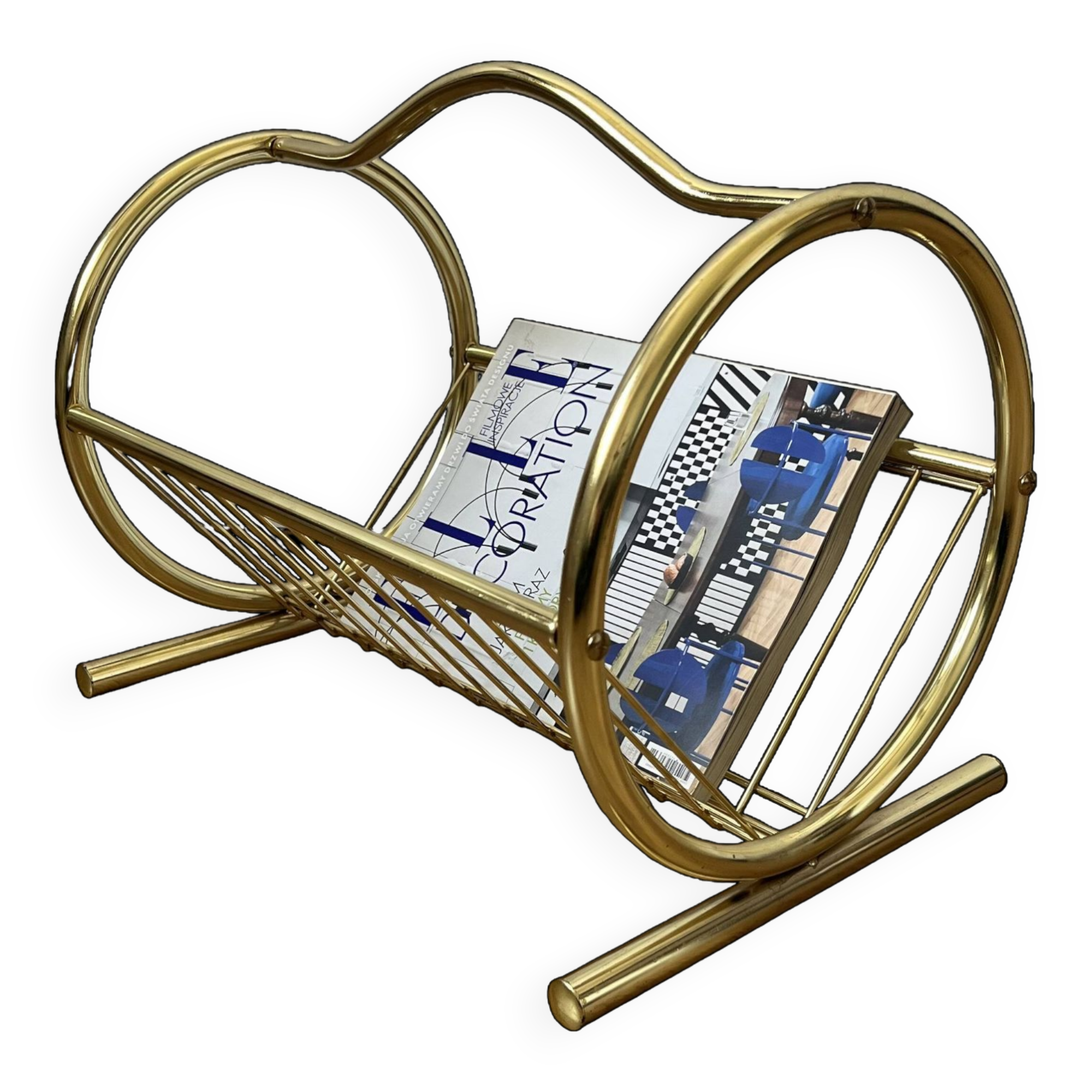 Porte-revues moderne doré du milieu du siècle, années 70