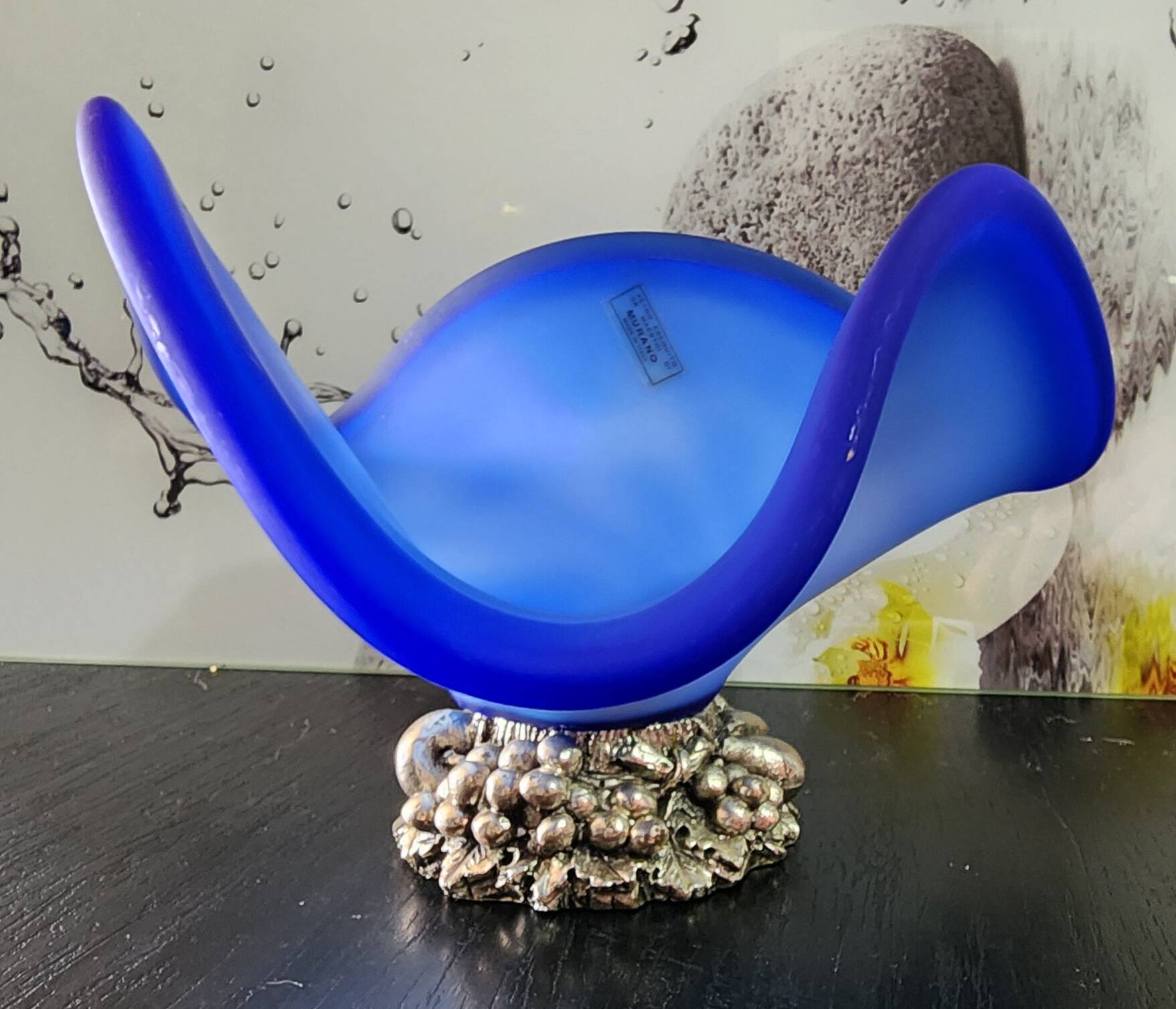 Coupe, centre de table vintage en verre de Murano bleu