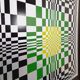 Typical silkscreen painting in kinetic checkerboard on aluminum, Italian abstract design in Vasarely style