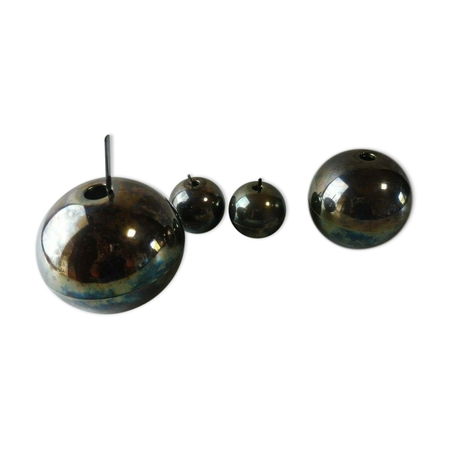 Old breakfast service, confectioner, sugar bowl, silver metal ball + glass