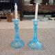 Pair blue glass candle holders.type Art Deco