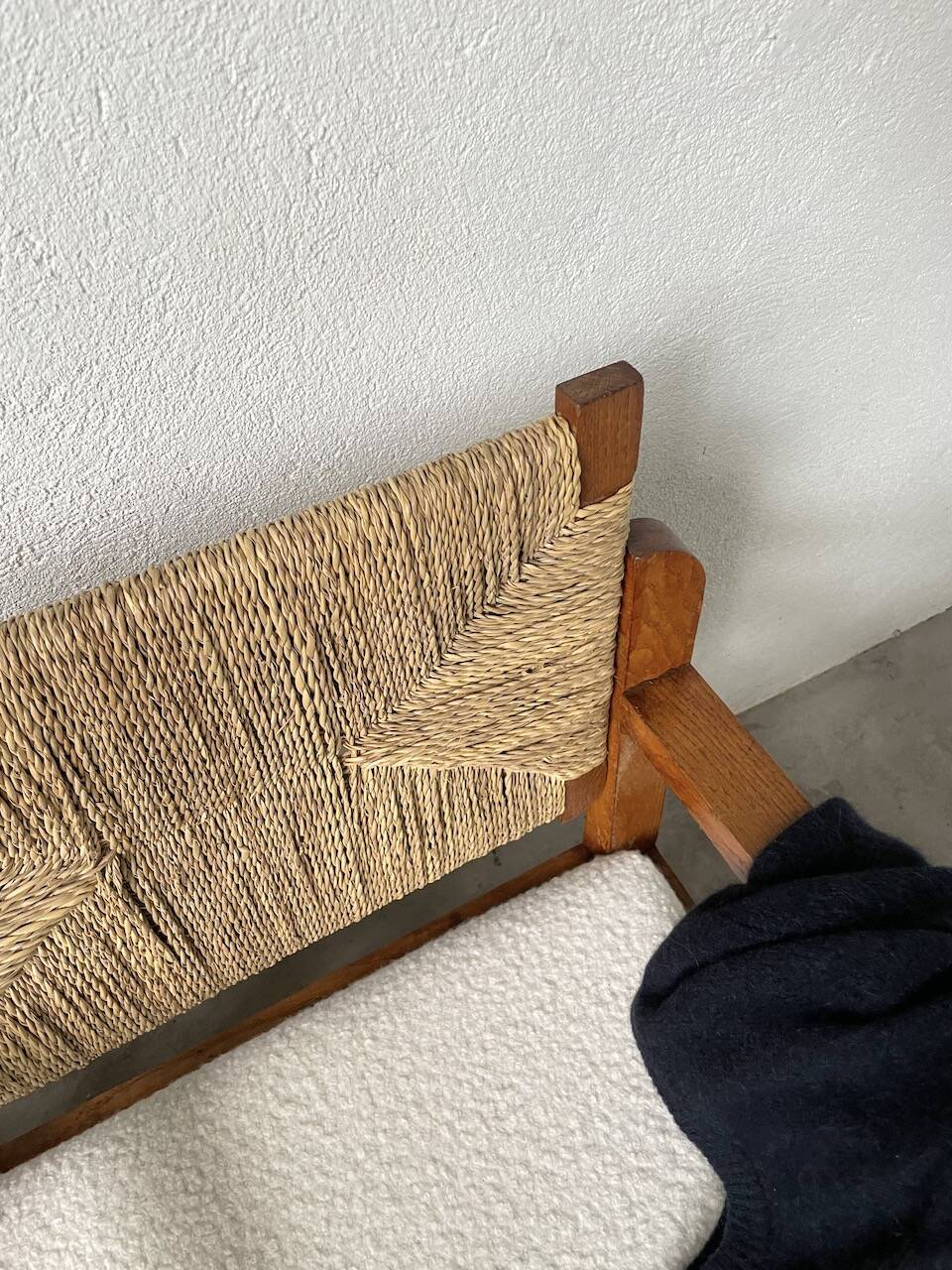 Pair of oak and straw armchairs, reconstruction style