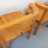 Suite de 4 fauteuils en pin des années 60 70