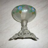 Painted oil lamp vase on pewter stand from the 19th century