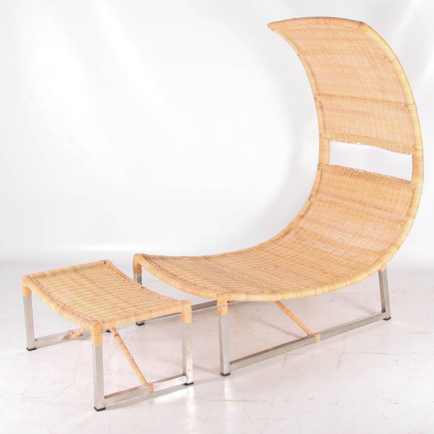 Pair of metal and rattan armchairs