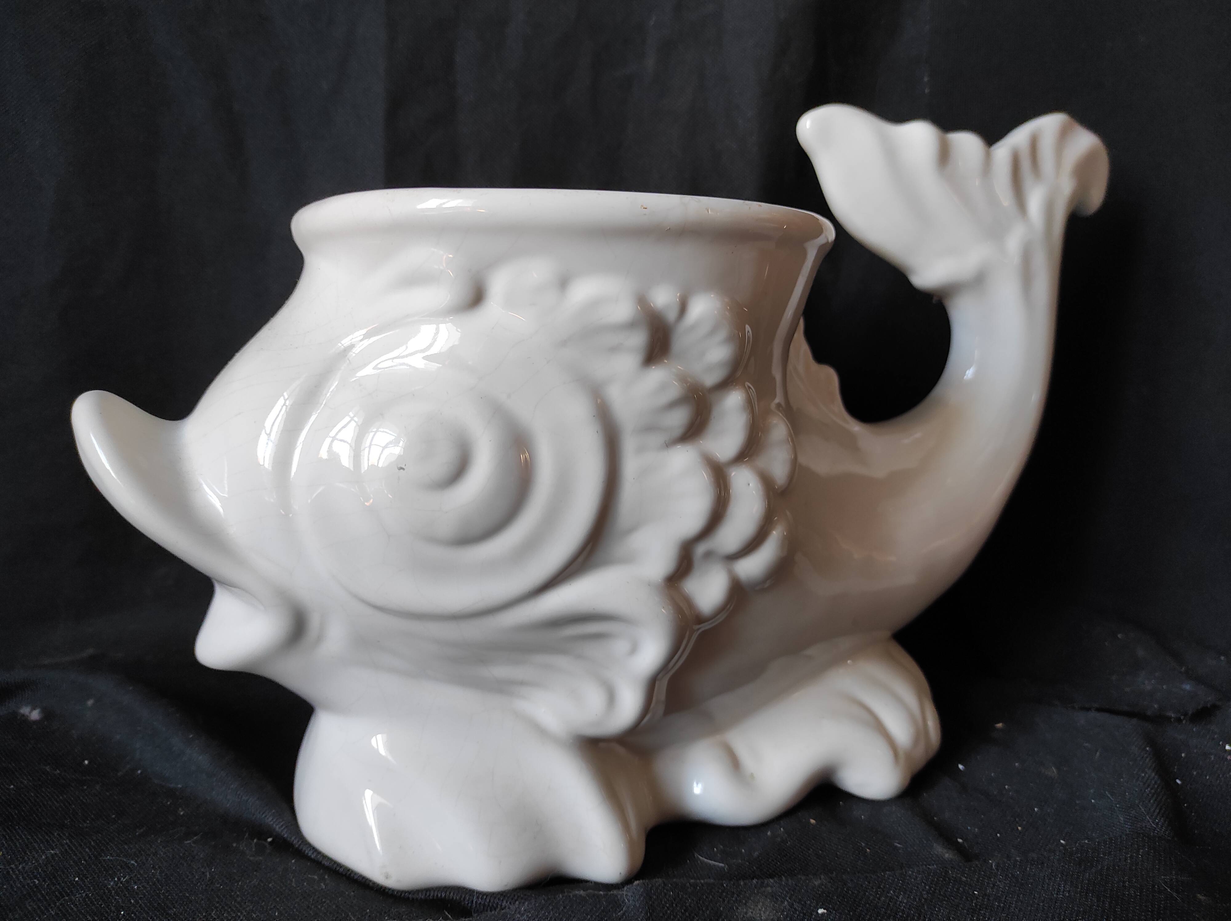 Faience white fish / centerpiece /pot cache/ carp