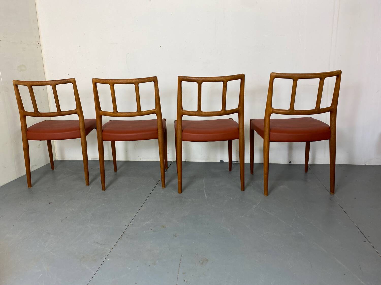 Mid-Century Danish Teak and Leather Dining Chairs by Johannes Andersen for Uldum Møbelfabrik, 1950s, Set of 4