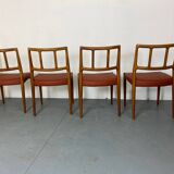 Mid-Century Danish Teak and Leather Dining Chairs by Johannes Andersen for Uldum Møbelfabrik, 1950s, Set of 4