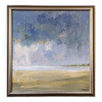 Mid-Century Modern "Ethereal" Vintage Swedish Abstract Landscape Oil Painting, Framed