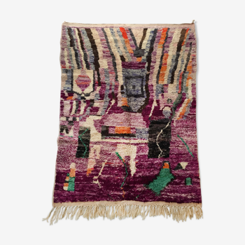 Moroccan Berber carpet Boujaad eggplant with colorful patterns 240x166cm