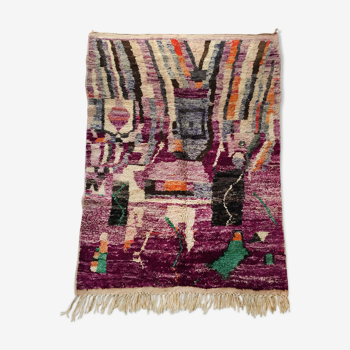 Tapis berbère marocain Boujaad aubergine à motifs colorés 240x166cm