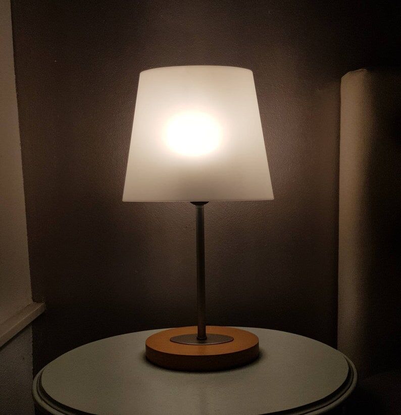 Wooden and metal lamp with plastic lampshade from the 1980s