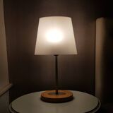 Wooden and metal lamp with plastic lampshade from the 1980s