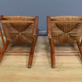 Pair of rush-seated chairs in cherry wood – late 19th century